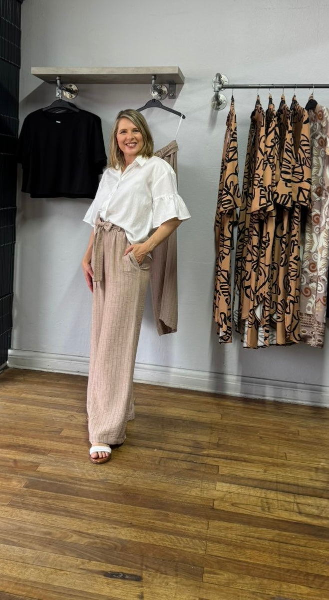 Mocca/Black Fine Pinstripe wide leg pants