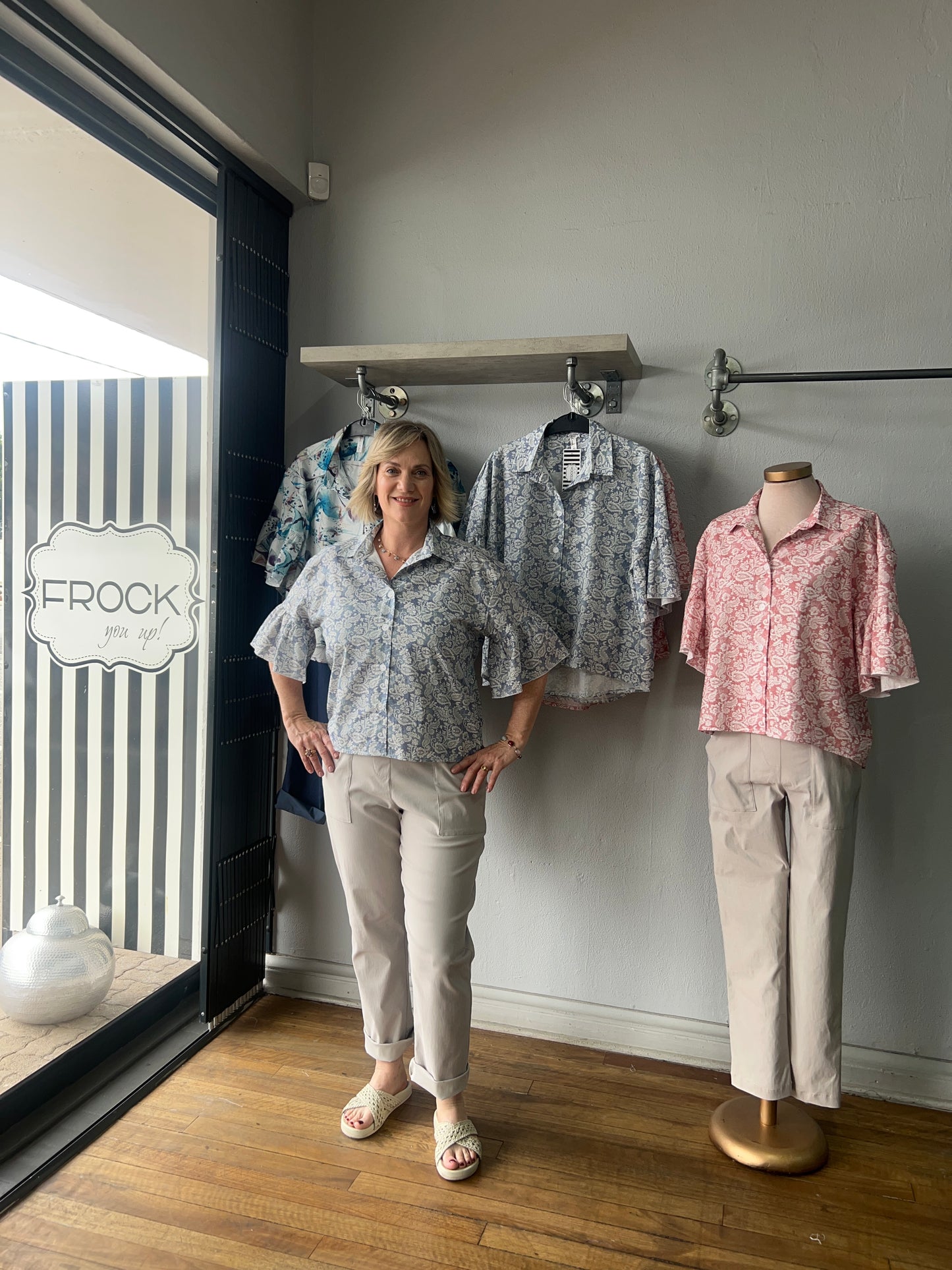 Cotton Blue/White Frill sleeve Box shirt