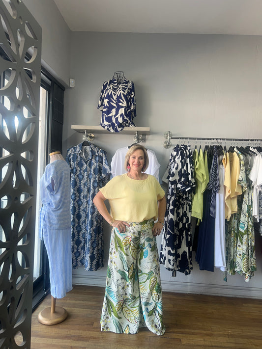 Lime/Turquoise Leaf  Boho Pants