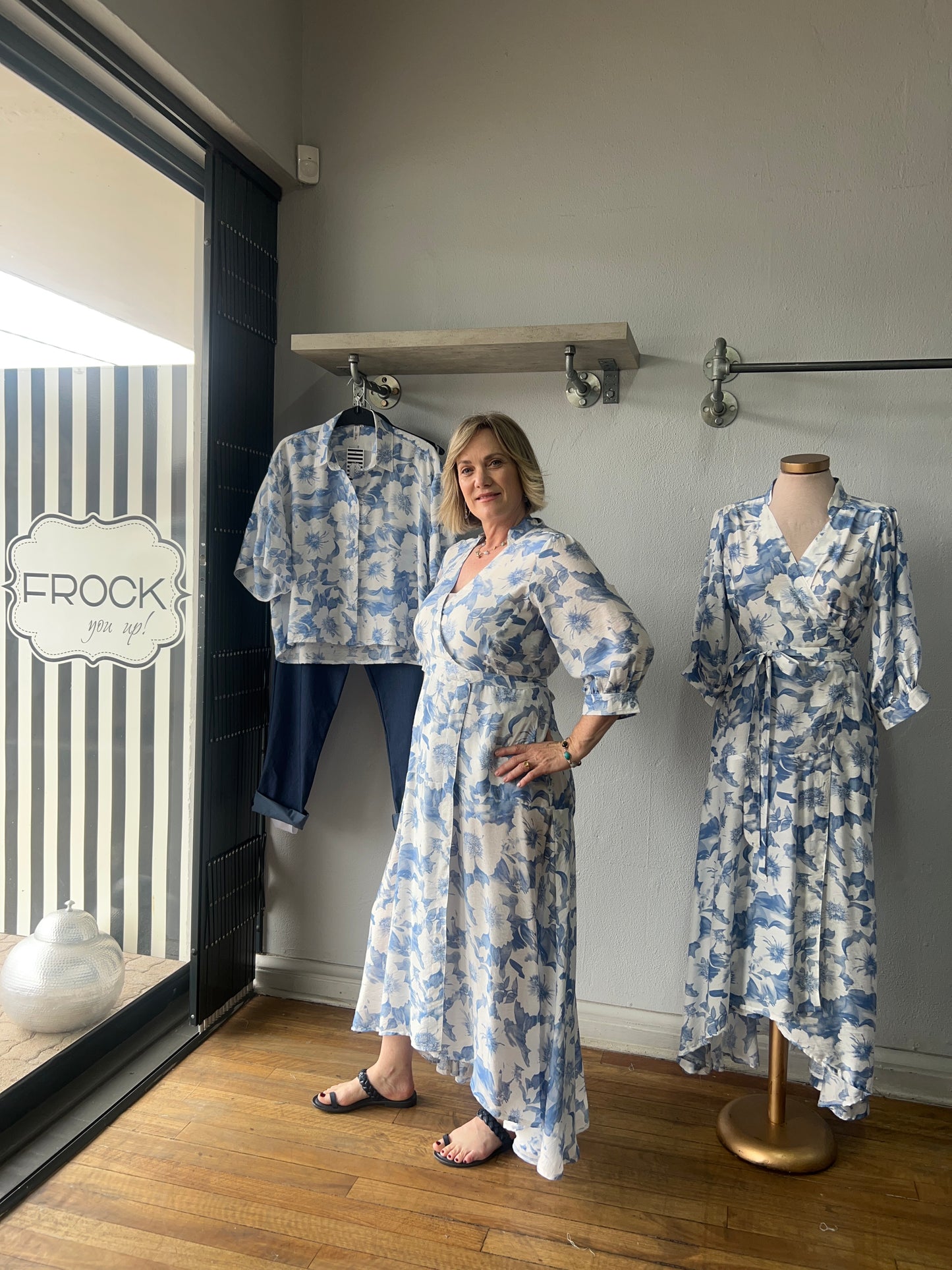 Blue/White Candyfloss Tailored Wrap Dress