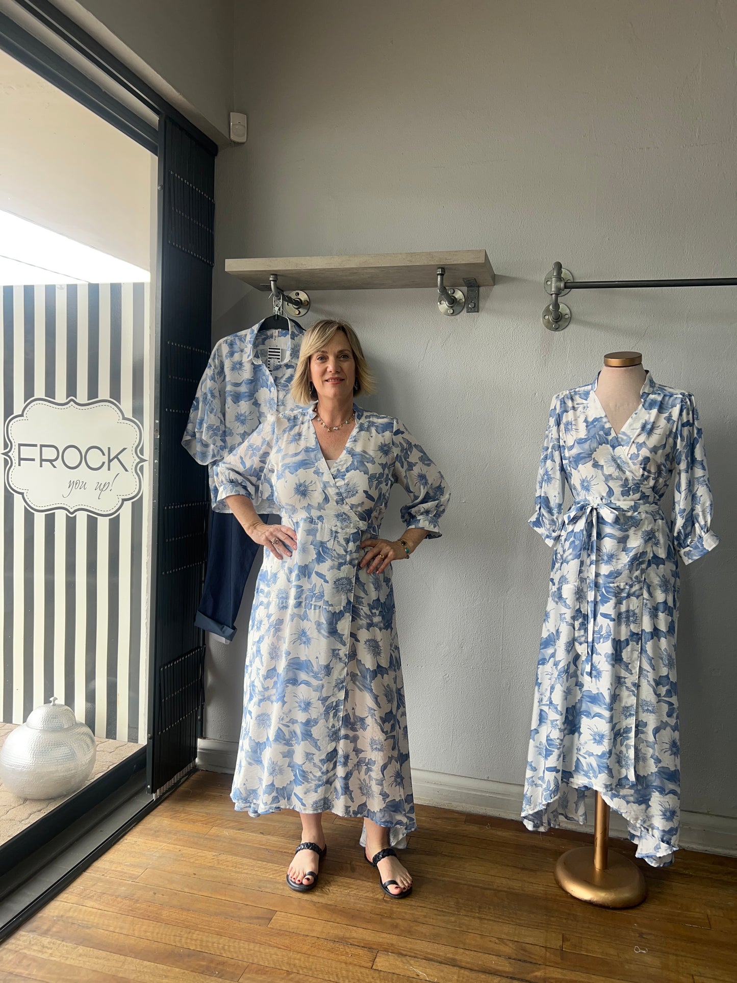 Blue/White Candyfloss Tailored Wrap Dress