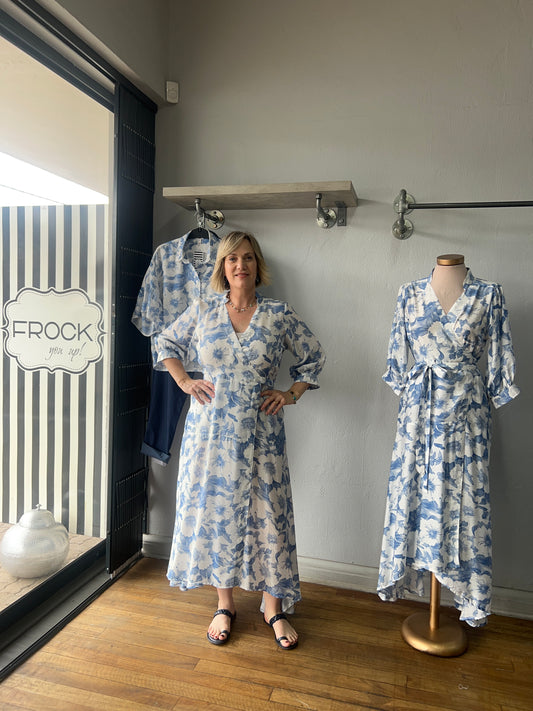 Blue/White Candyfloss Tailored Wrap Dress