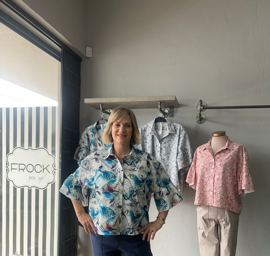 Cotton Teal/Lilac Frill sleeve Box shirt