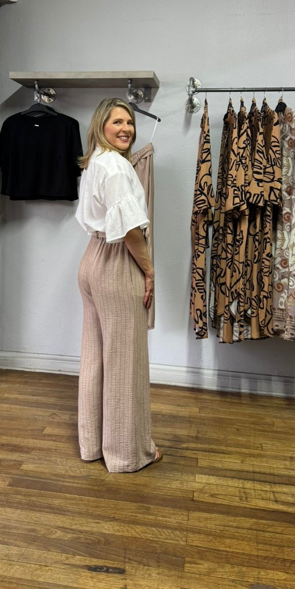 Mocca/Black Fine Pinstripe wide leg pants