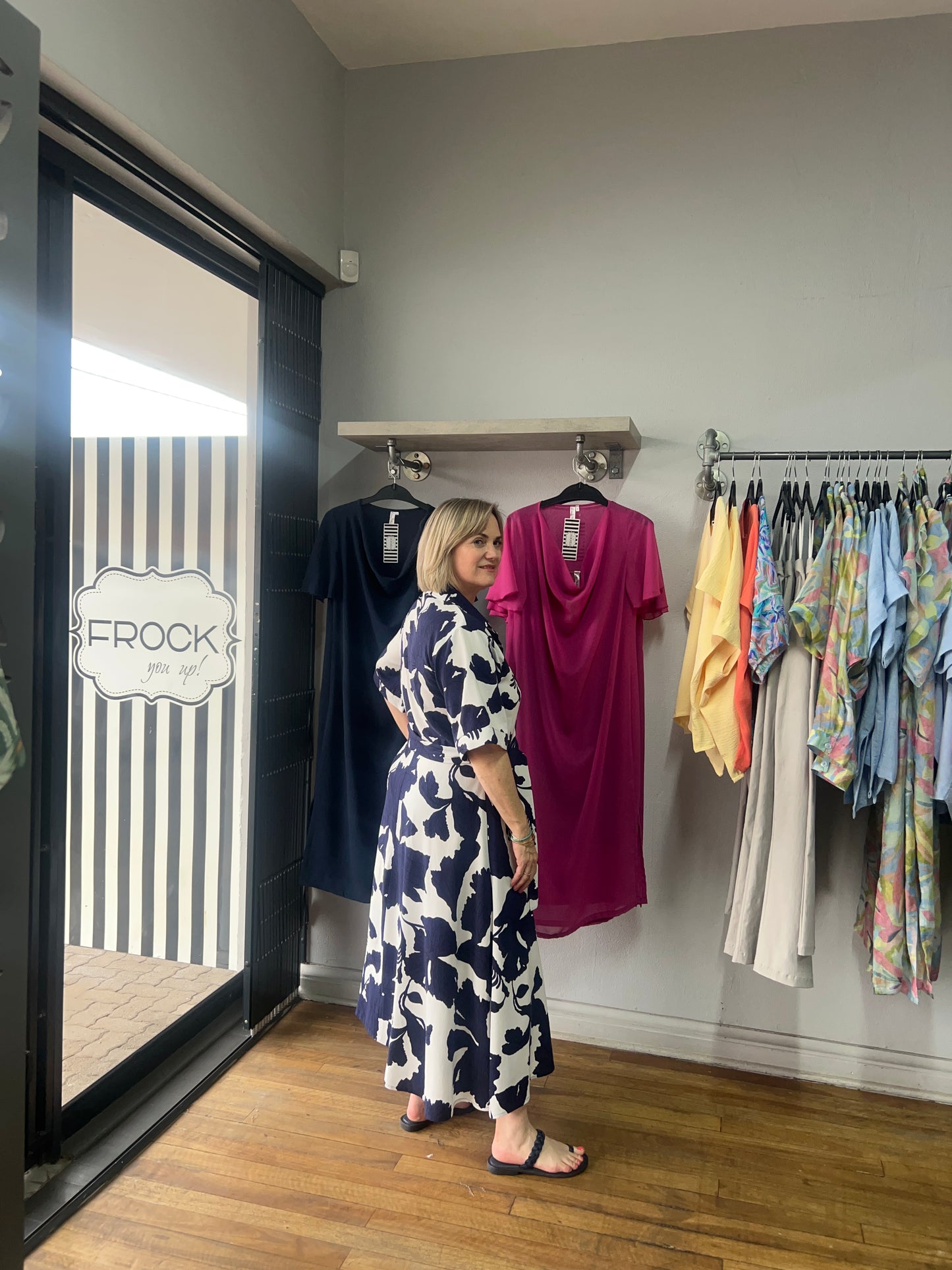 Navy/White Linen Blend Aline tailored Dress