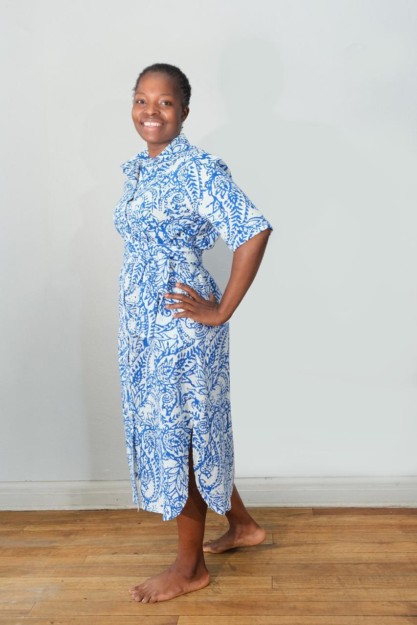 Royal/White cotton Anglaise Shirt Dress