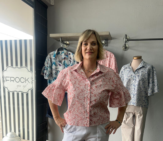 Cotton Pink/White Frill sleeve Box shirt