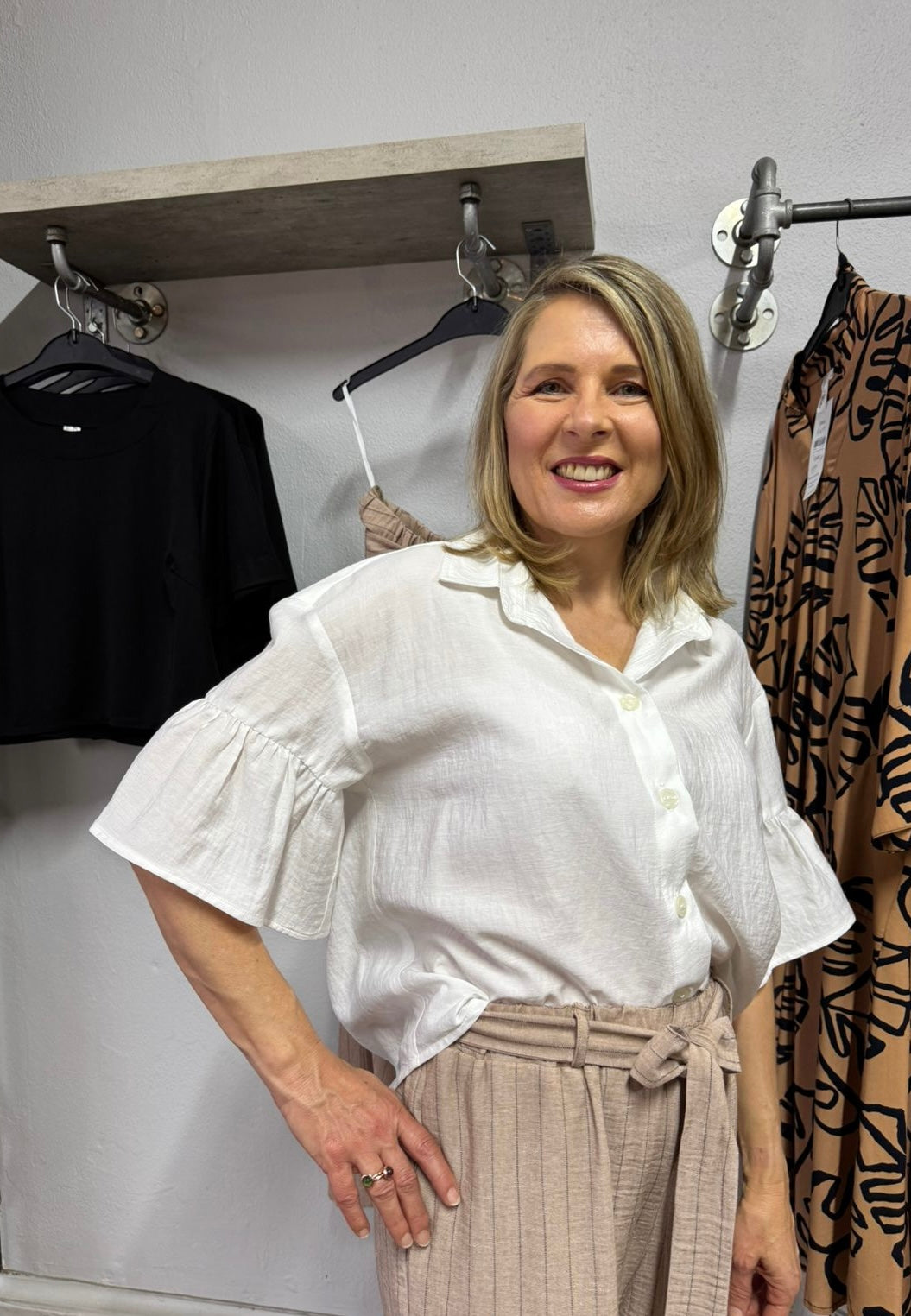 Box Frill White Rayon tailored Shirt