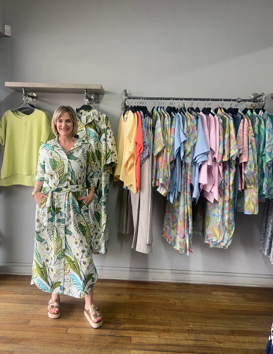 Leaf Print Lime Turquoise Shirt dress