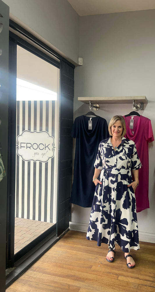 Navy/White Linen Blend Aline tailored Dress